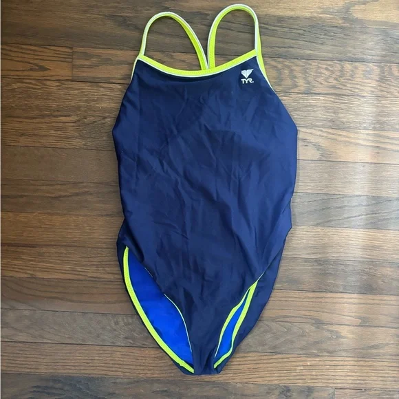 TYR Women’s Reversible Royal Blue, Navy & Yellow One Piece Swimsuit (Size 38) - Picture 3 of 5